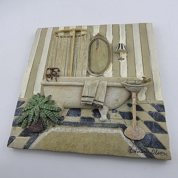 Bath Scene Art Picture Wall Hanging Vintage C. Winterle Olson‎ 3D Signed - Picture 1 of 5